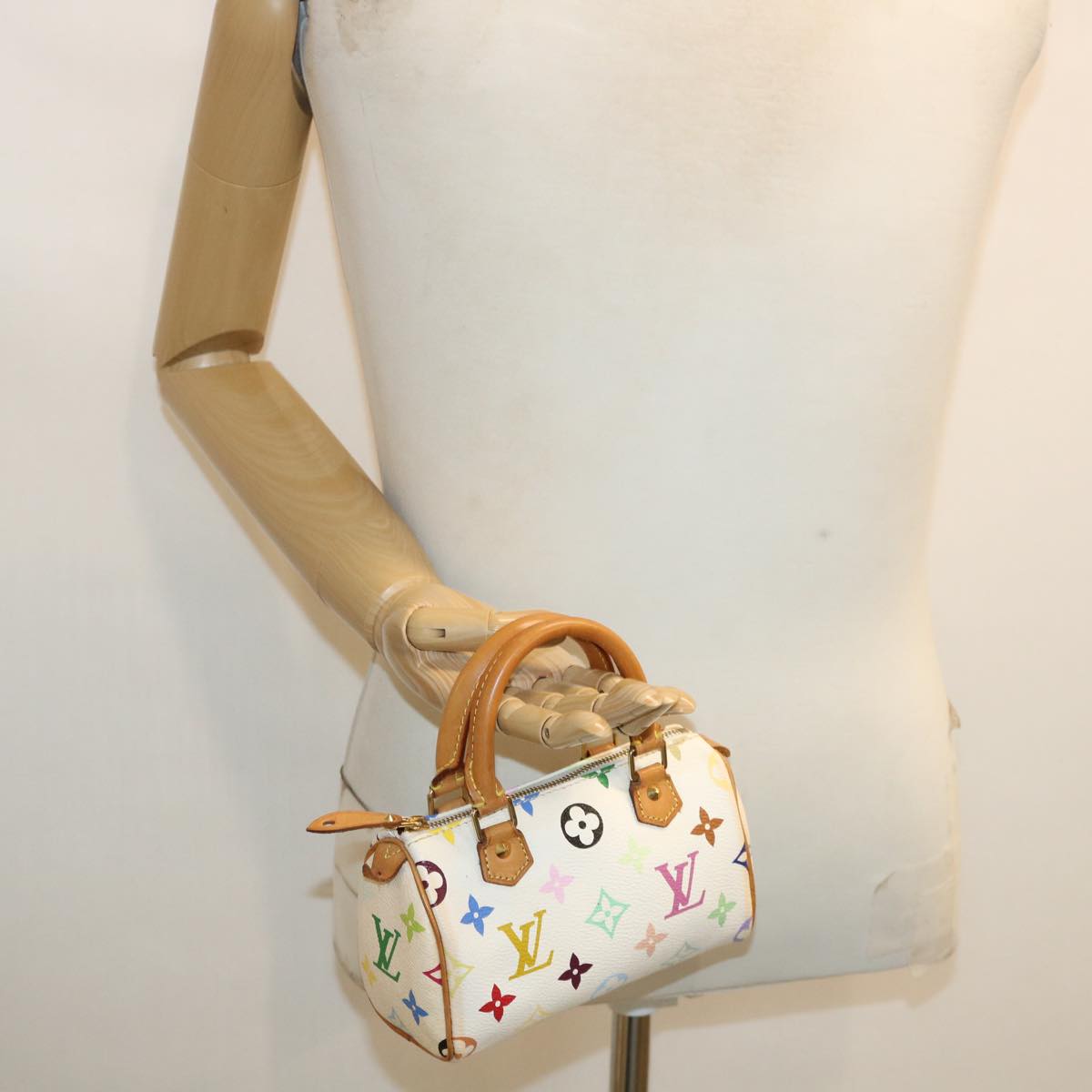 LOUIS VUITTON Monogram Multicolor Mini Speedy Hand Bag White M92645 Auth am648g