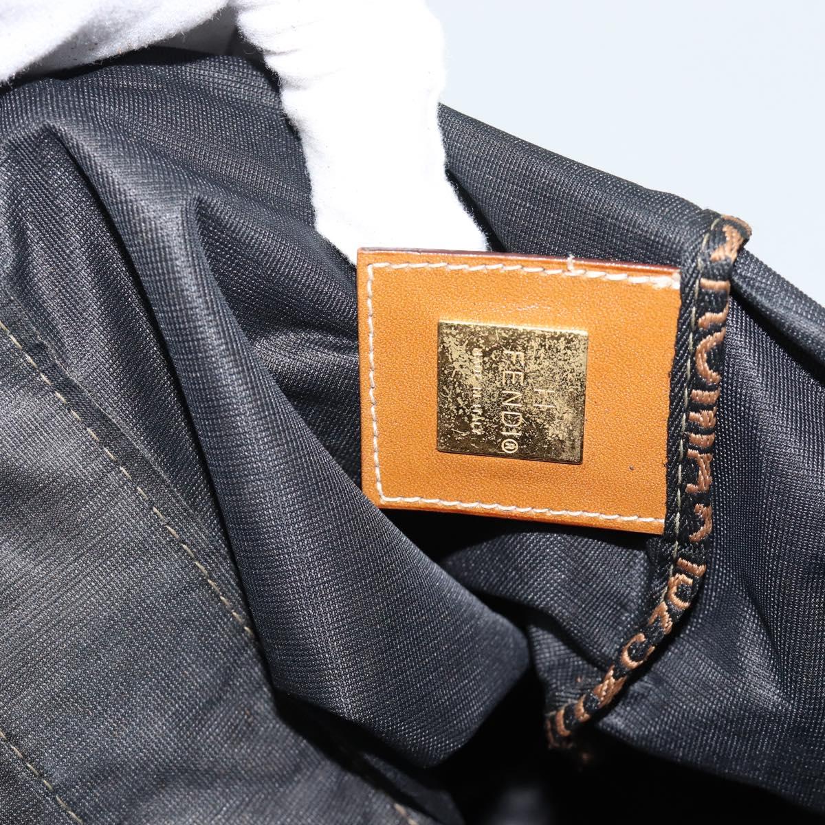 FENDI Pecan Canvas Pouch Shoulder Bag Coated Canvas 2Set Brown Black Auth ti1034