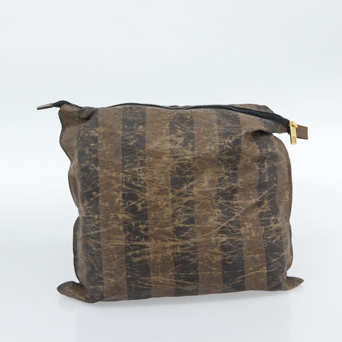 FENDI Pecan Canvas Pouch Shoulder Bag Coated Canvas 2Set Brown Black Auth ti1034