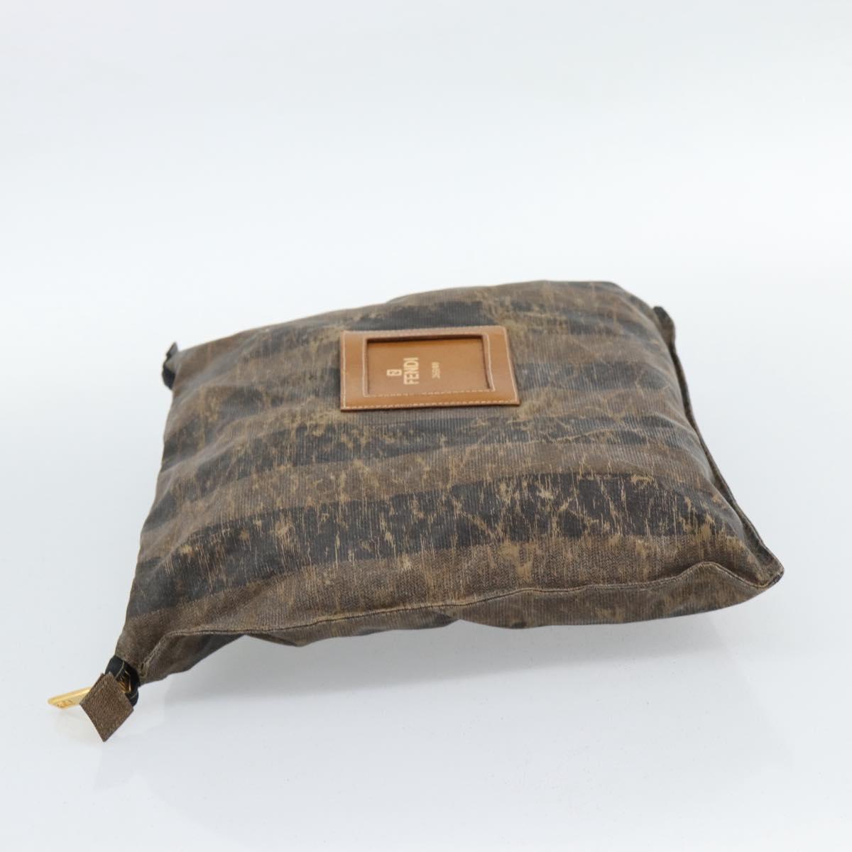 FENDI Pecan Canvas Pouch Shoulder Bag Coated Canvas 2Set Brown Black Auth ti1034