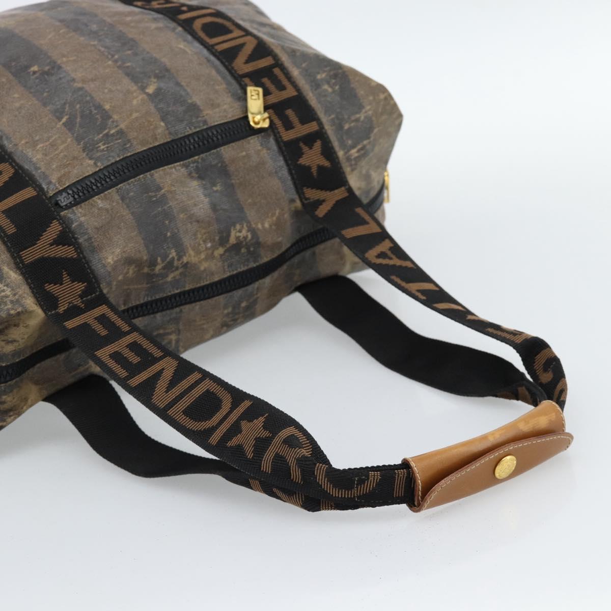 FENDI Pecan Canvas Pouch Shoulder Bag Coated Canvas 2Set Brown Black Auth ti1034
