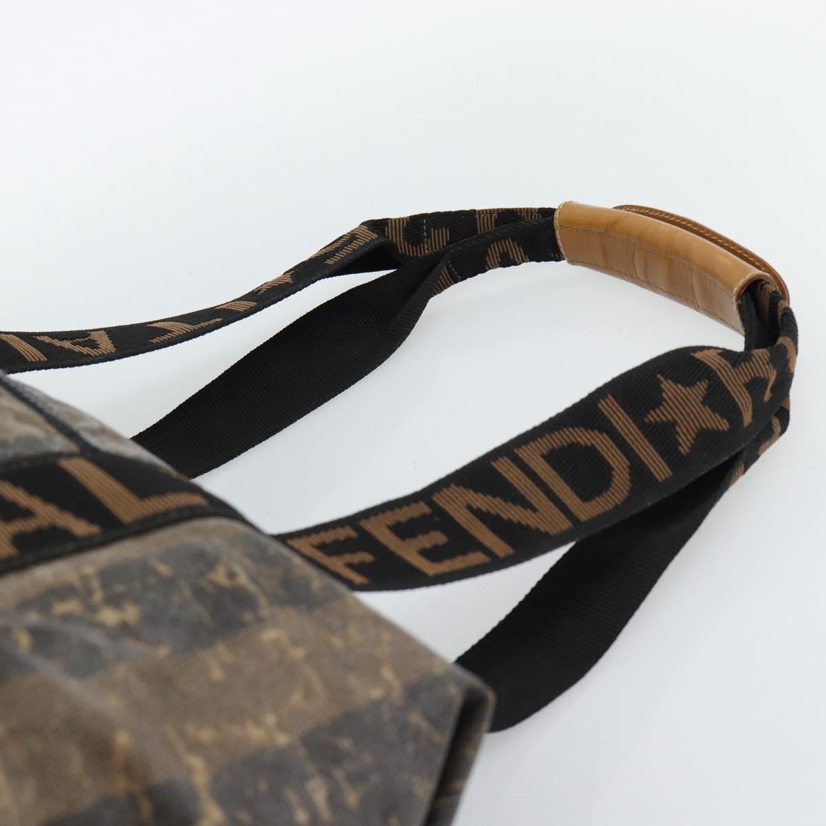 FENDI Pecan Canvas Pouch Shoulder Bag Coated Canvas 2Set Brown Black Auth ti1034
