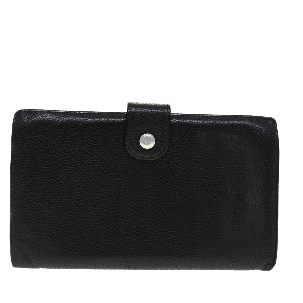 CHANEL Long Wallet Caviar Skin Black CC Auth ti1128