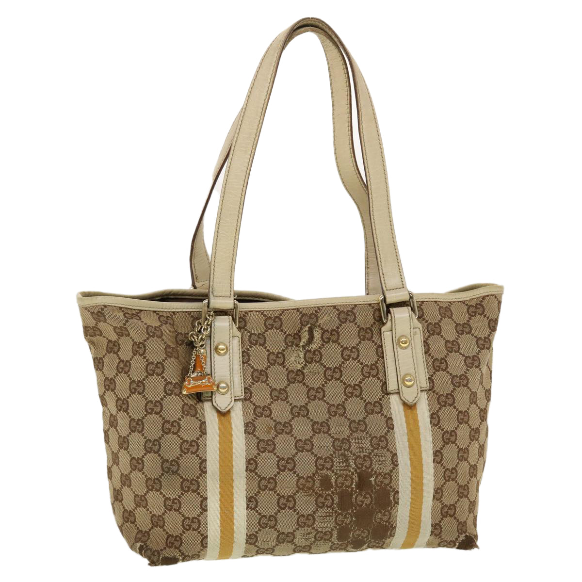 GUCCI GG Canvas Sherry Line Tote Bag Beige Orange yellow 137896 Auth ti1129