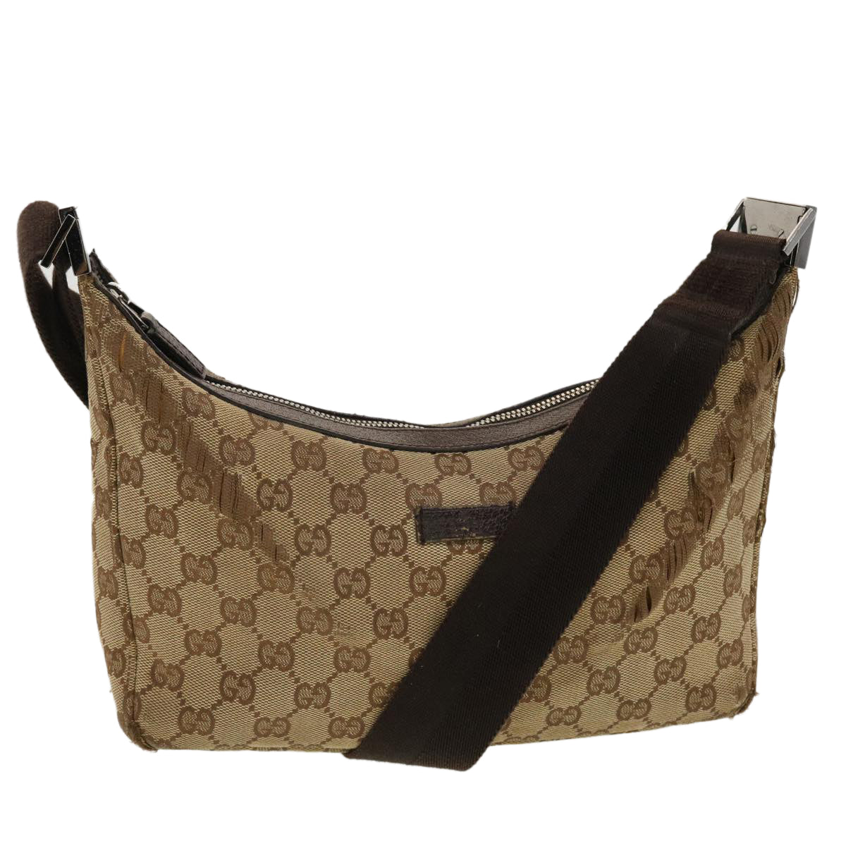 GUCCI GG Canvas Shoulder Bag Beige Dark Brown Auth ti1138