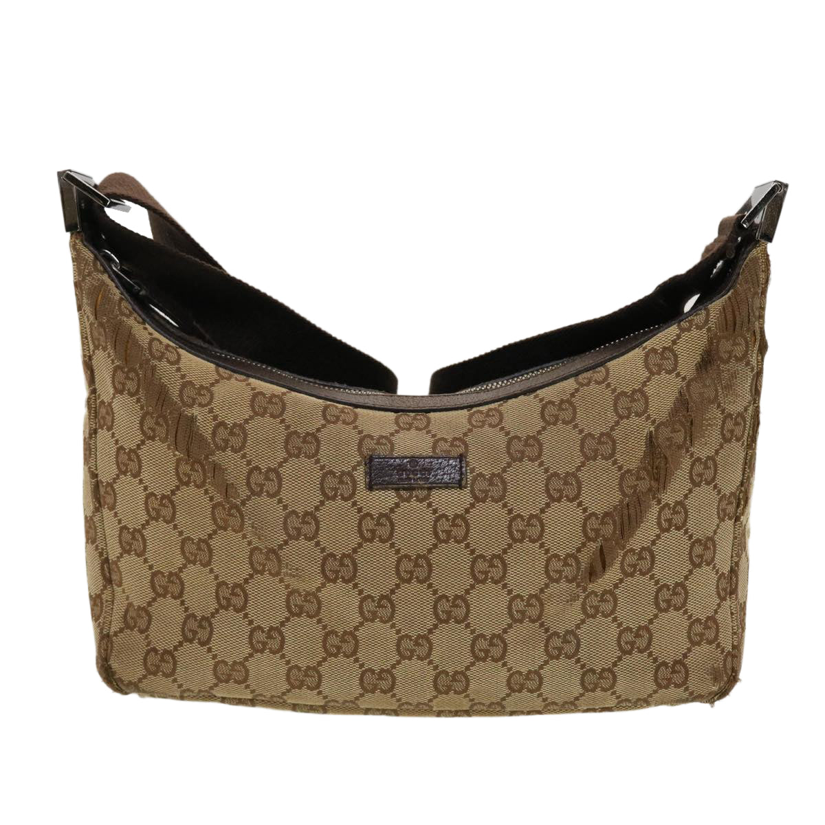 GUCCI GG Canvas Shoulder Bag Beige Dark Brown Auth ti1138