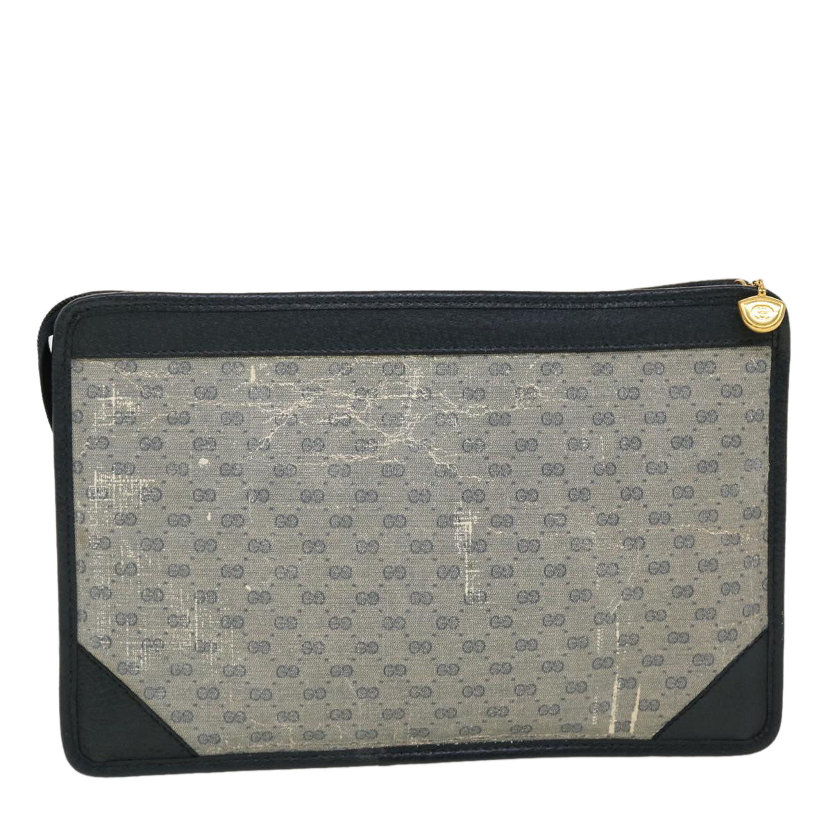 GUCCI Micro GG Canvas Clutch Bag PVC Leather Gray Navy Auth ti1145