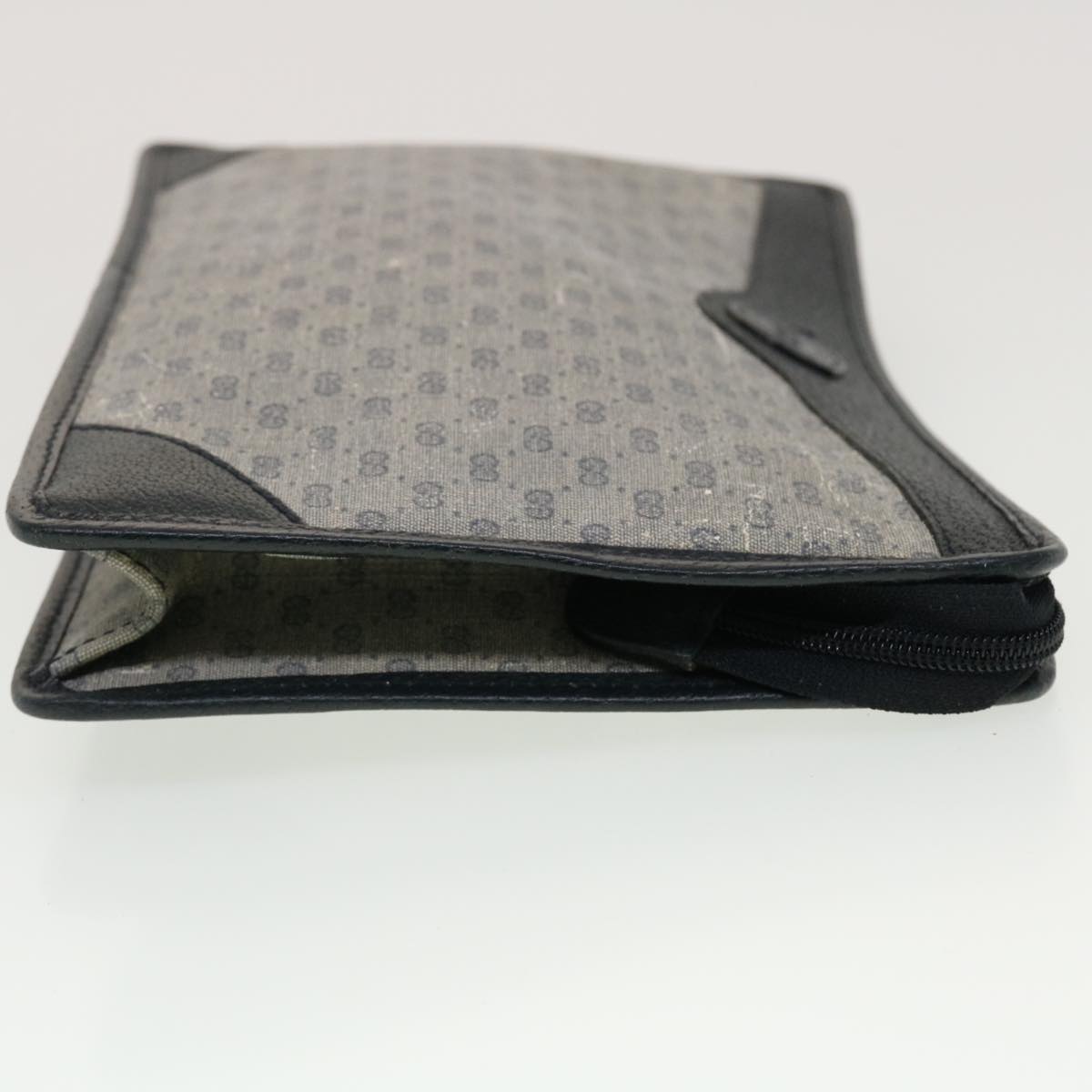 GUCCI Micro GG Canvas Clutch Bag PVC Leather Gray Navy Auth ti1145