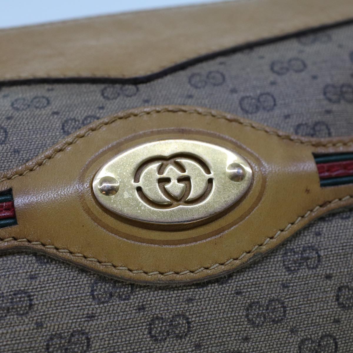 GUCCI Micro GG Canvas Web Sherry Line Clutch Bag Beige 014 904 0018 Auth ti1207