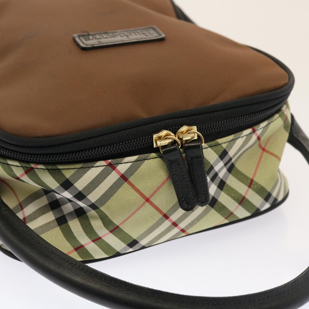 Burberrys Nova Check Hand Bag Nylon Green Brown Auth ti1217