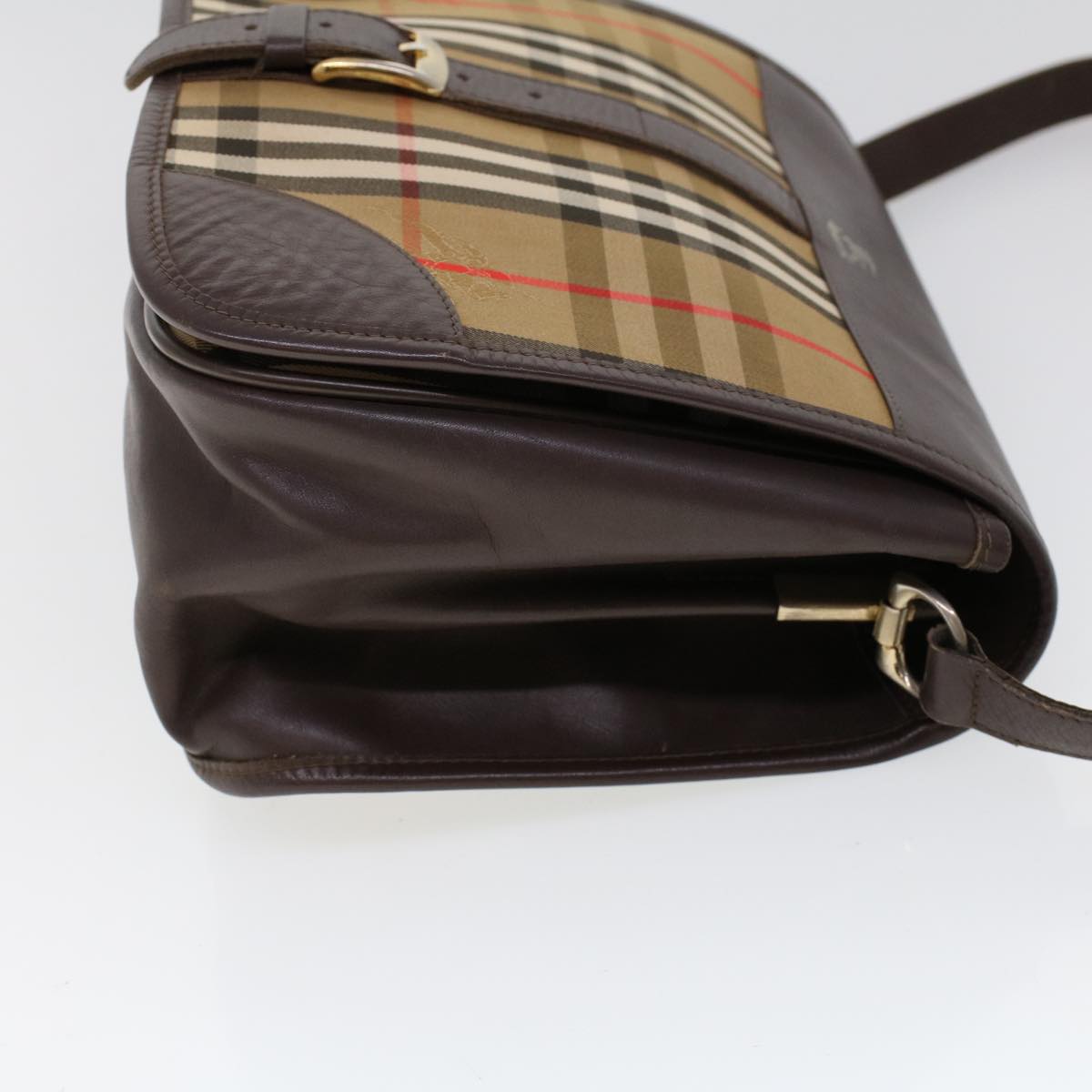 Burberrys Nova Check Shoulder Bag Nylon Leather Brown Auth ti1220