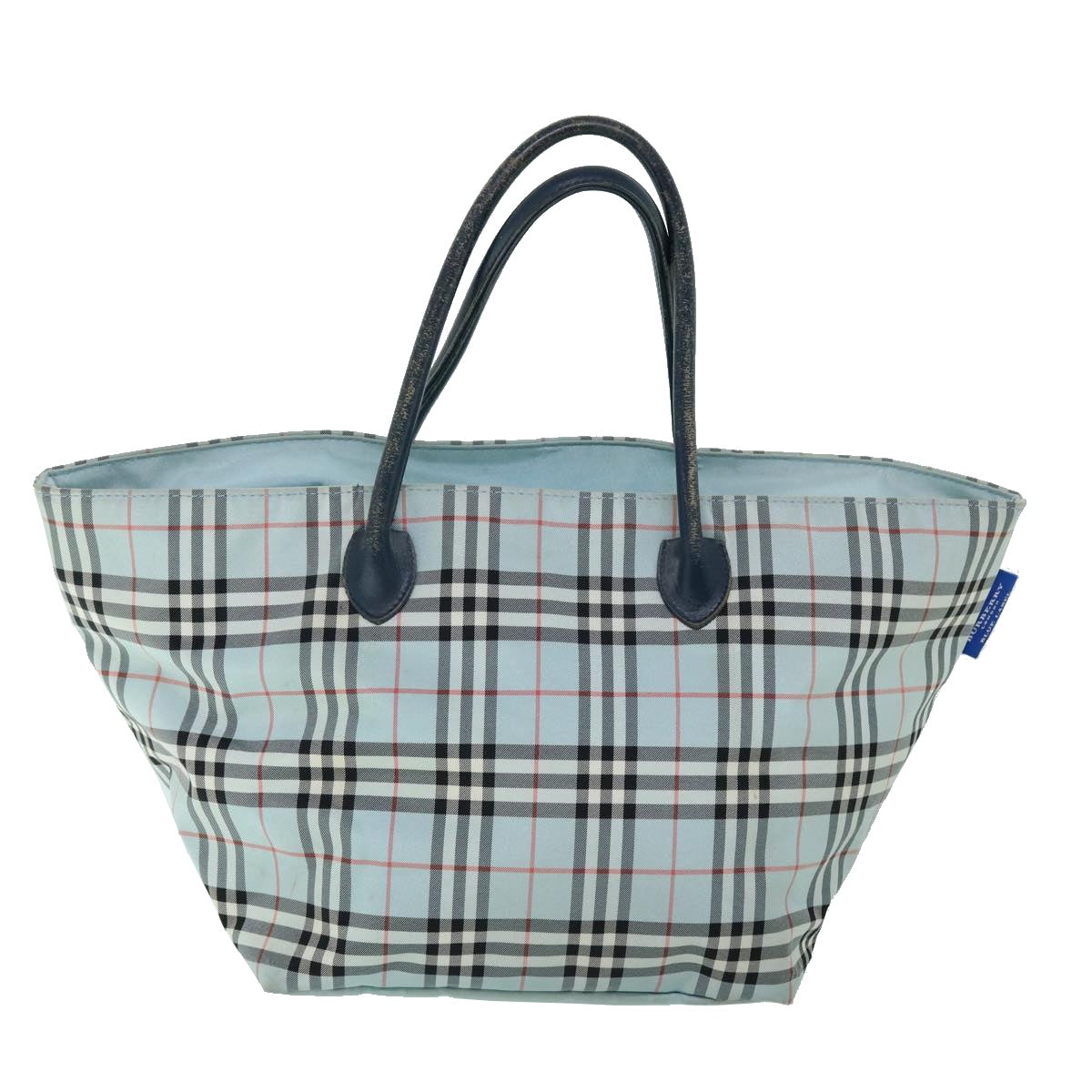 BURBERRY Nova Check Blue Label Hand Bag Nylon Light Blue Black Auth ti1229