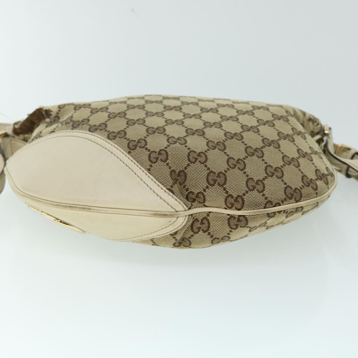 GUCCI GG Canvas Shoulder Bag Leather Beige 169998 Auth ti1248