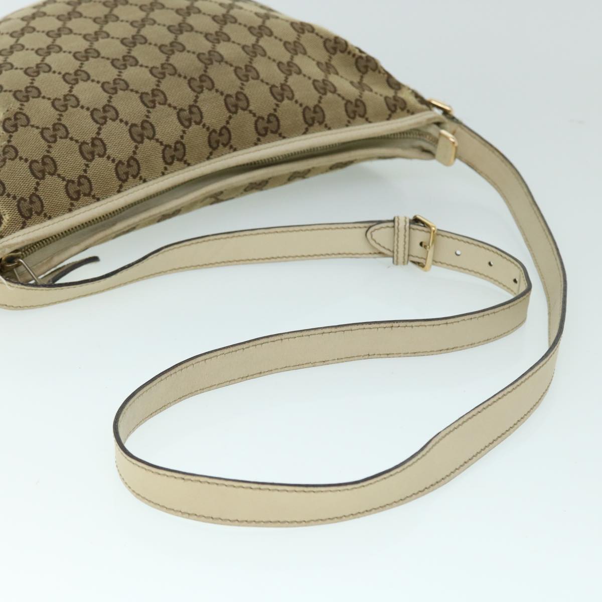 GUCCI GG Canvas Shoulder Bag Leather Beige 169998 Auth ti1248