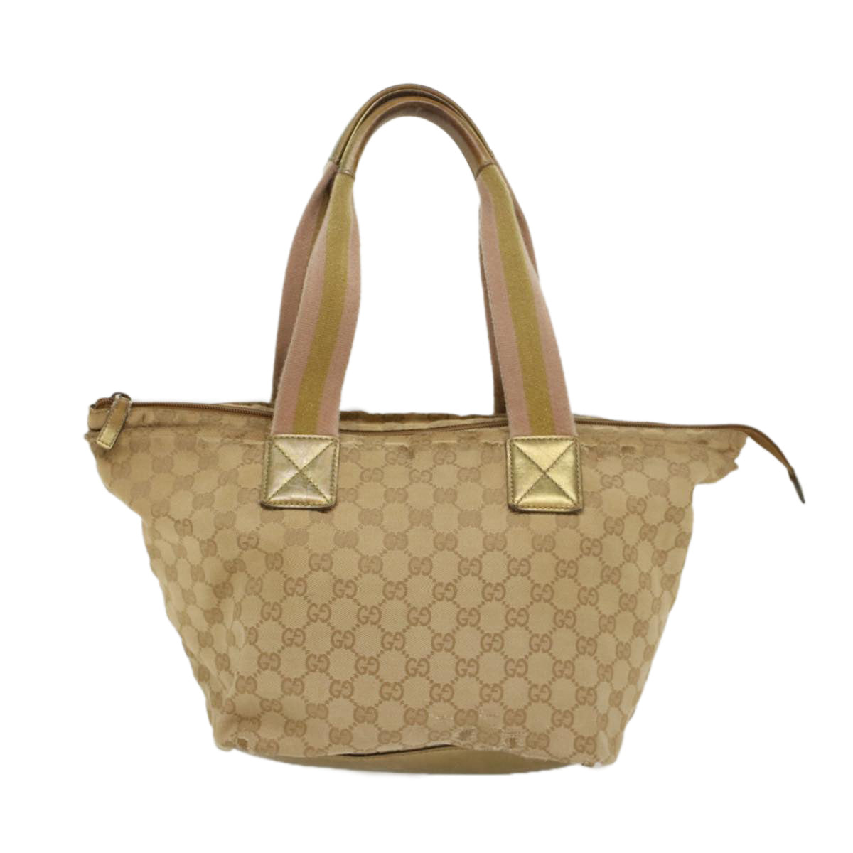 GUCCI GG Canvas Sherry Line Tote Bag Beige Pink 131230 Auth ti1249