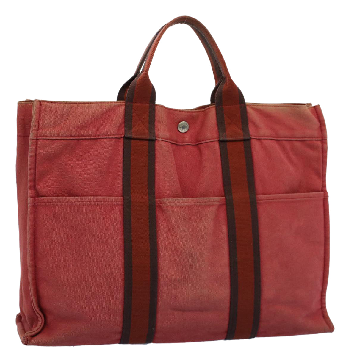 HERMES Fourre Tout MM Tote Bag Canvas Red Auth ti1252