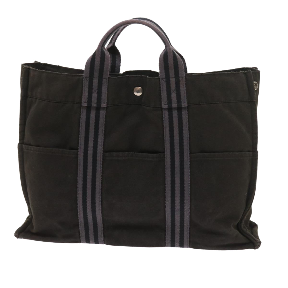 HERMES Fourre Tout MM Tote Bag Canvas Black Gray Auth ti1261