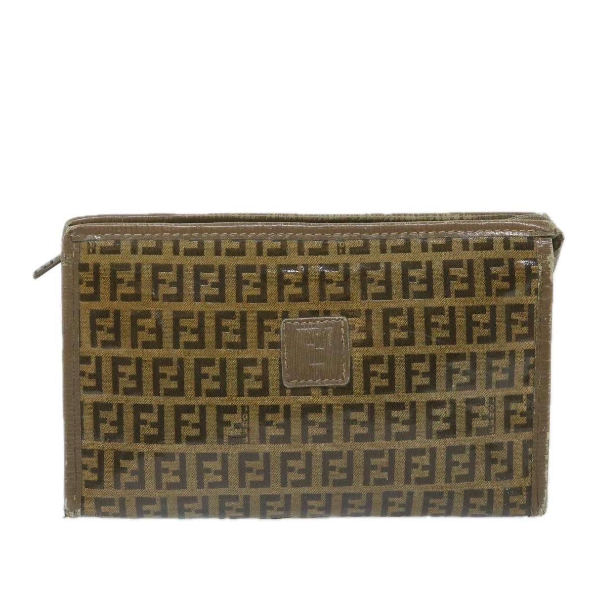 FENDI Zucchino Canvas Clutch Bag Coated Canvas Brown Auth ti1272