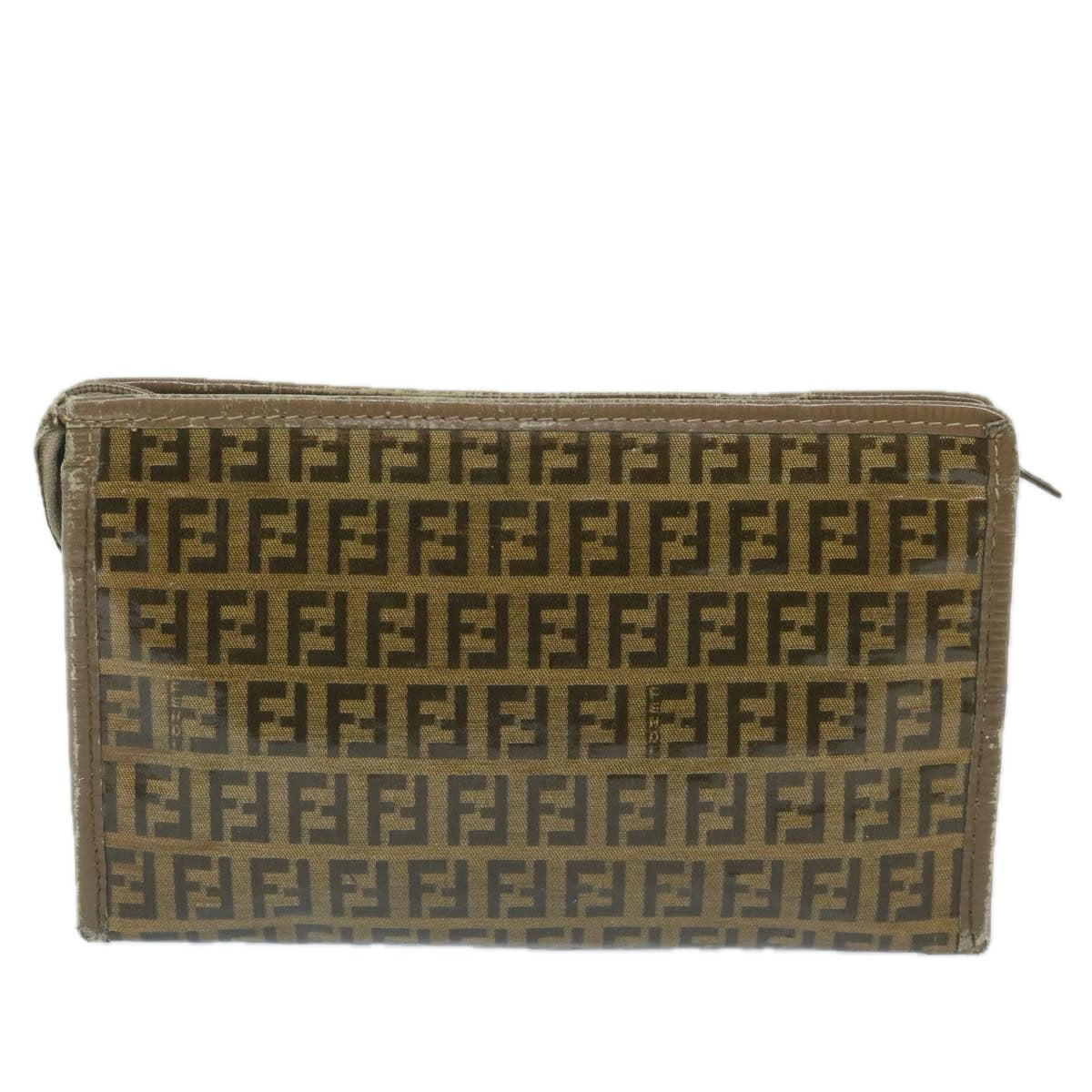 FENDI Zucchino Canvas Clutch Bag Coated Canvas Brown Auth ti1272