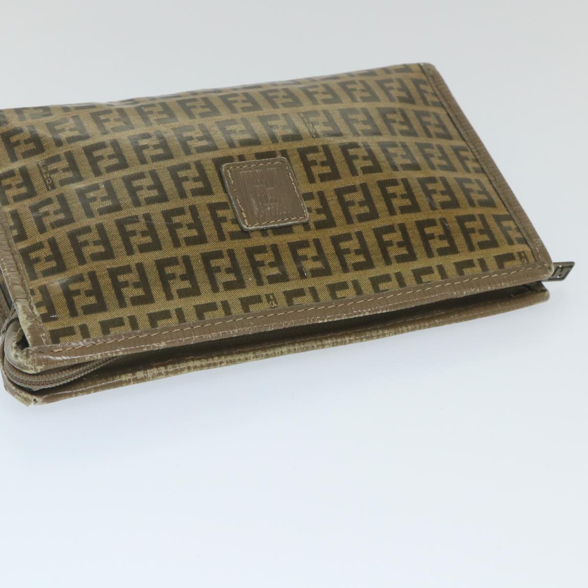 FENDI Zucchino Canvas Clutch Bag Coated Canvas Brown Auth ti1272