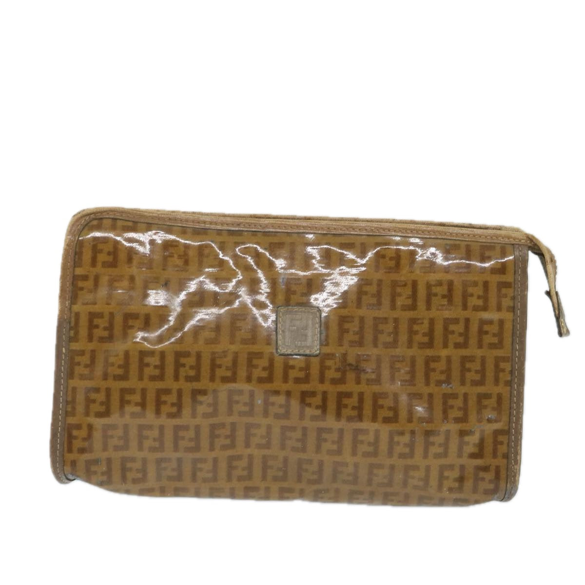 FENDI Zucchino Canvas Clutch Bag Coated Canvas Brown Auth ti1273