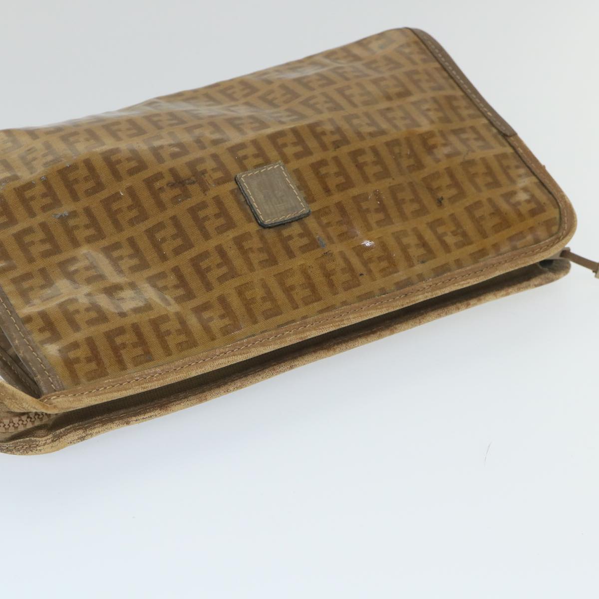 FENDI Zucchino Canvas Clutch Bag Coated Canvas Brown Auth ti1273