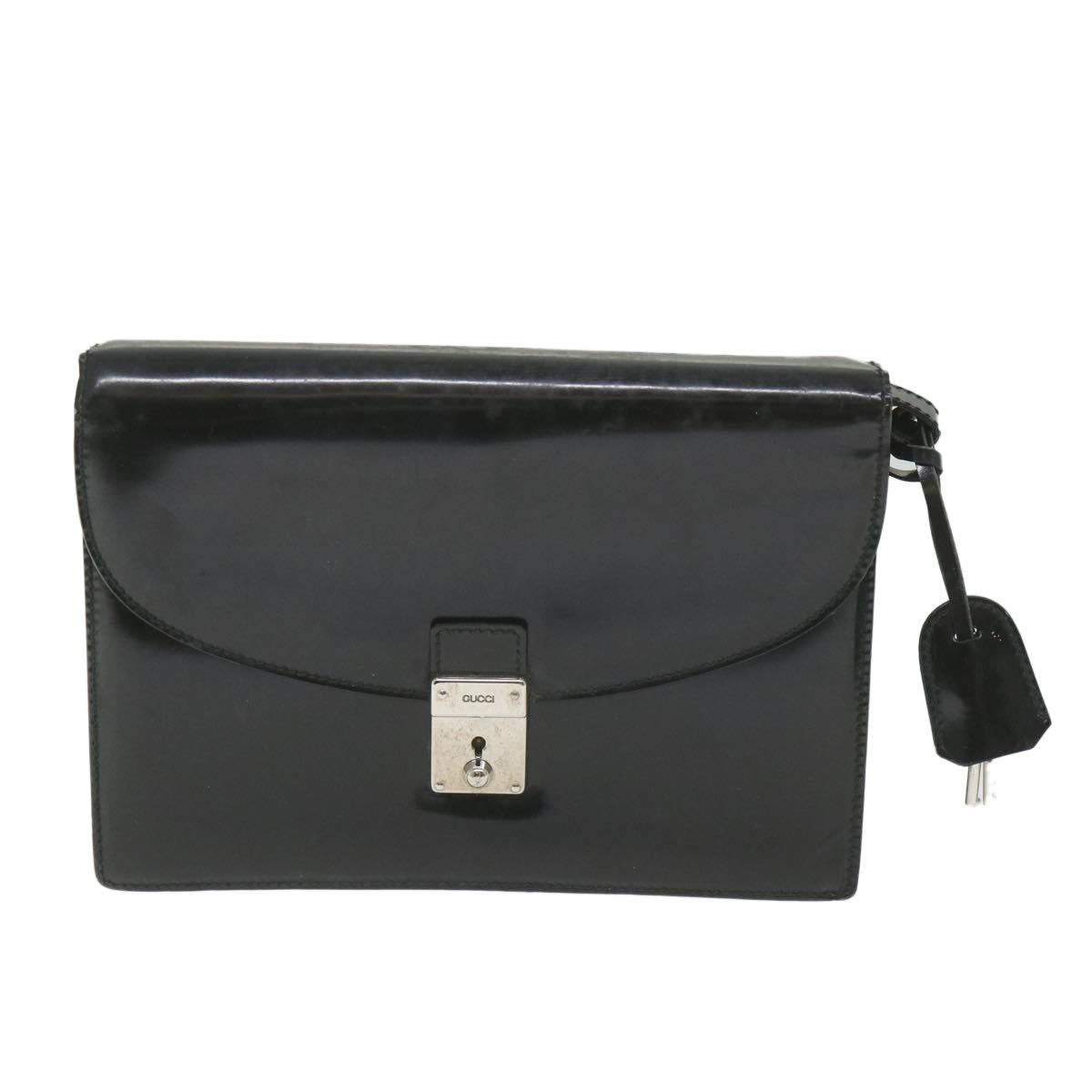 GUCCI Clutch Bag Enamel Black 018 122 1940 Auth ti1276