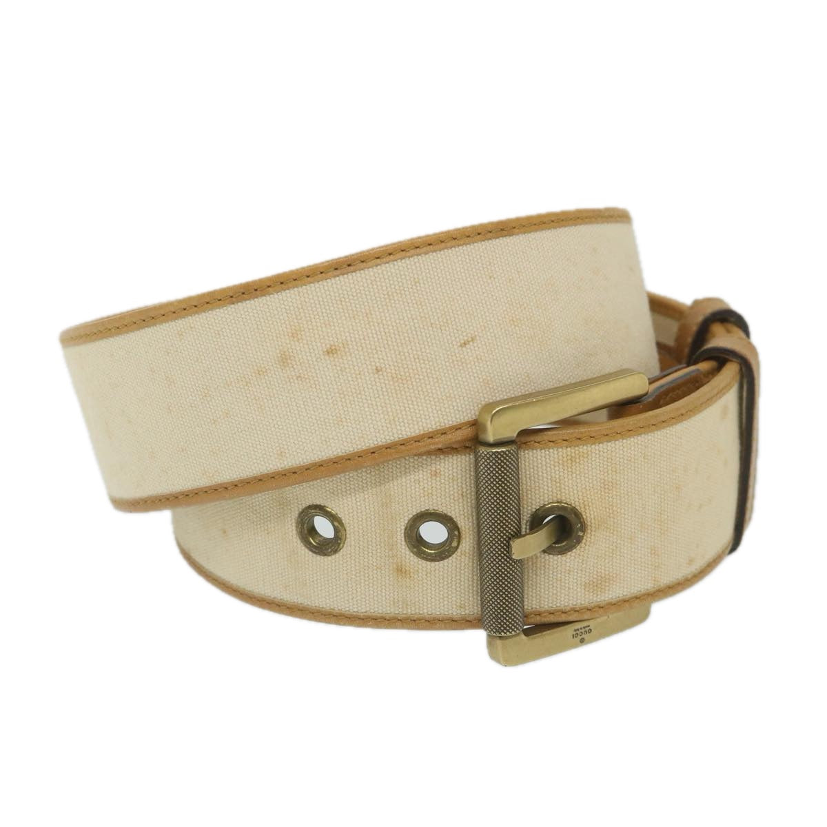 GUCCI Belt Canvas 30.3""""""""""""""""-32.3"""""""""""""""" Beige Brown 109327 Auth ti1278