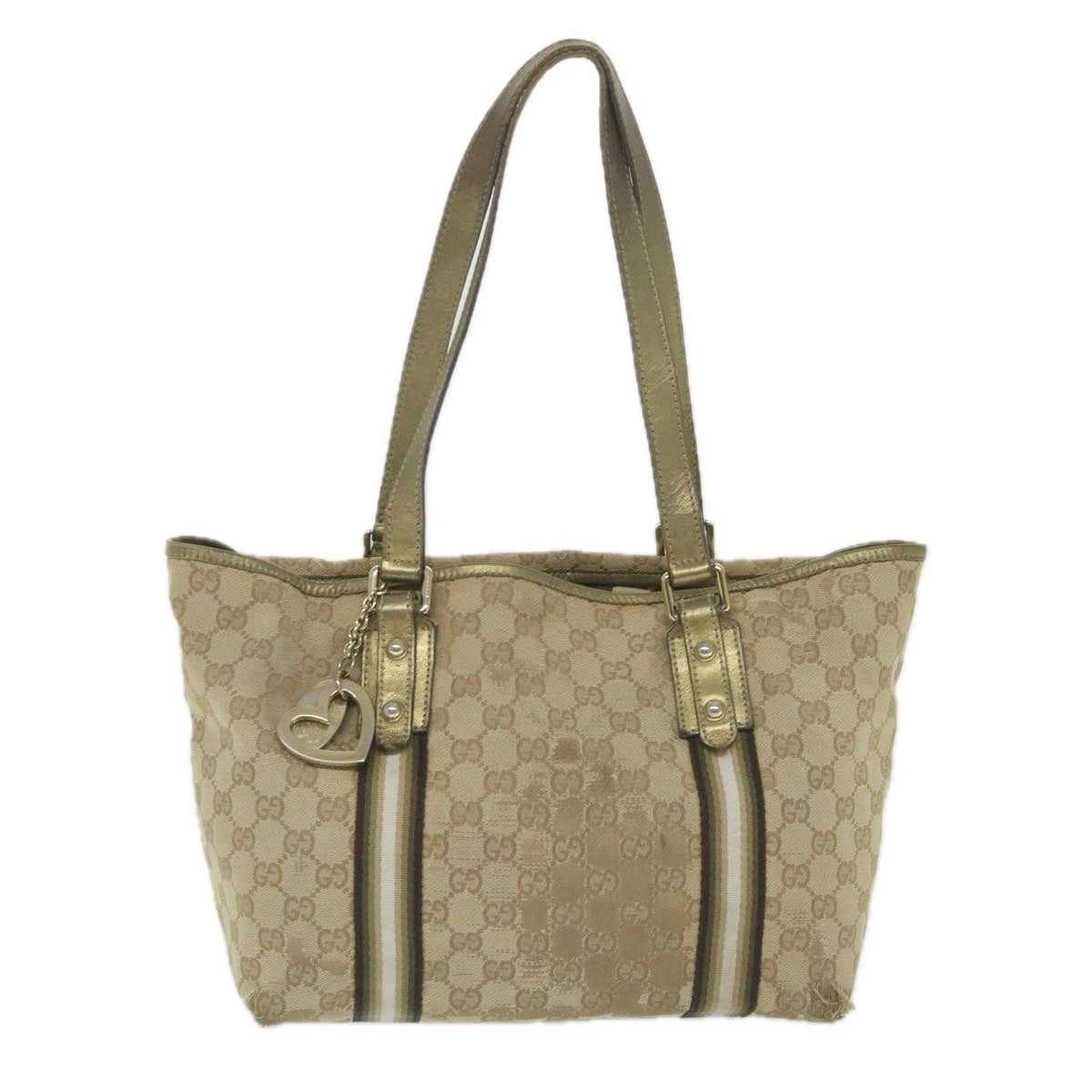 GUCCI GG Canvas Sherry Line Tote Bag Beige Gold 187896 Auth ti1281