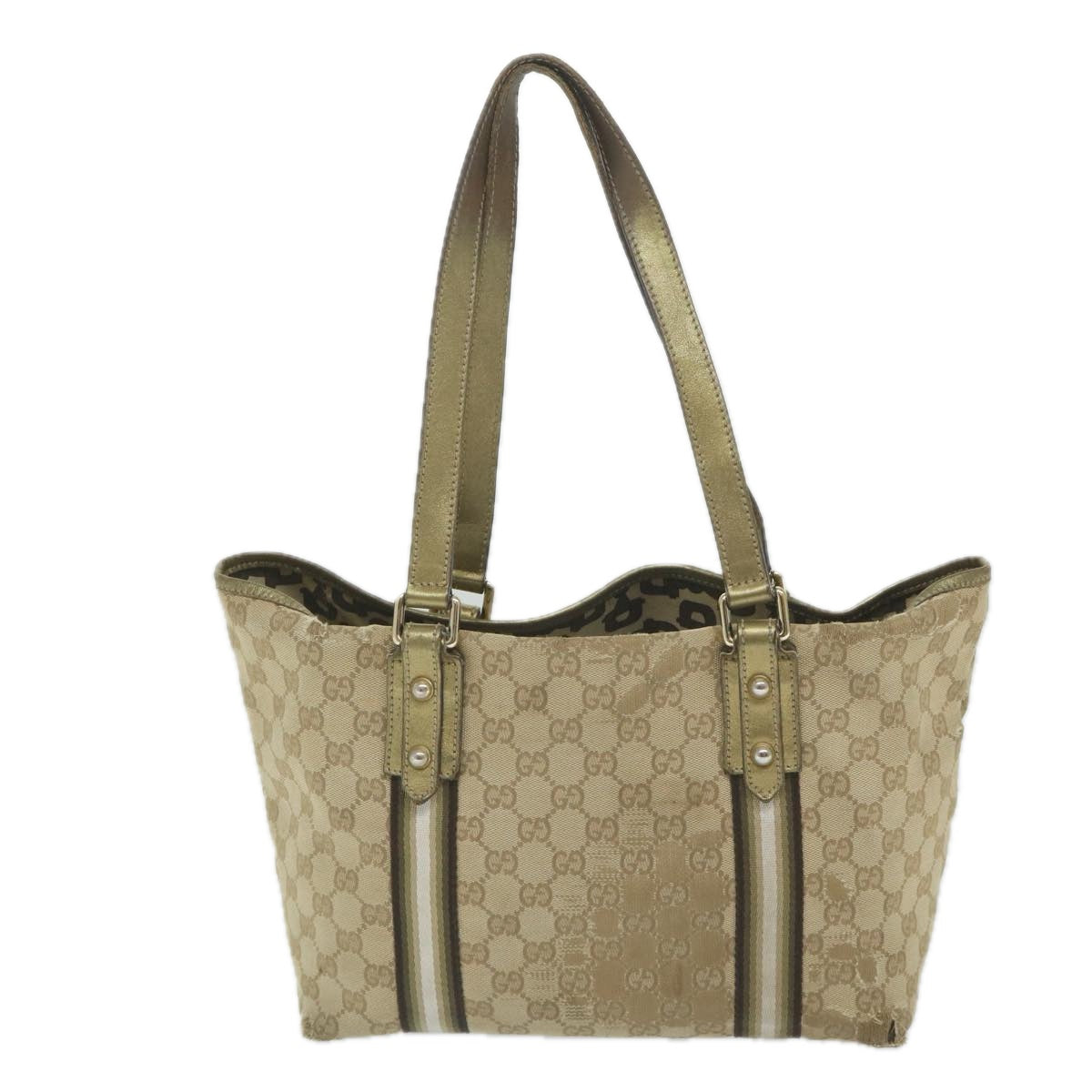 GUCCI GG Canvas Sherry Line Tote Bag Beige Gold 187896 Auth ti1281