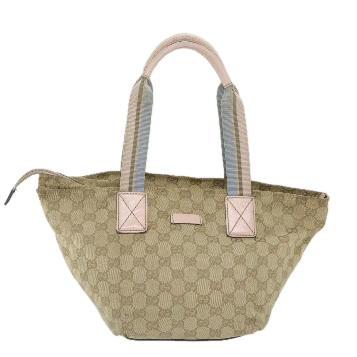 GUCCI GG Canvas Sherry Line Tote Bag Beige Pink blue 131228 Auth ti1284