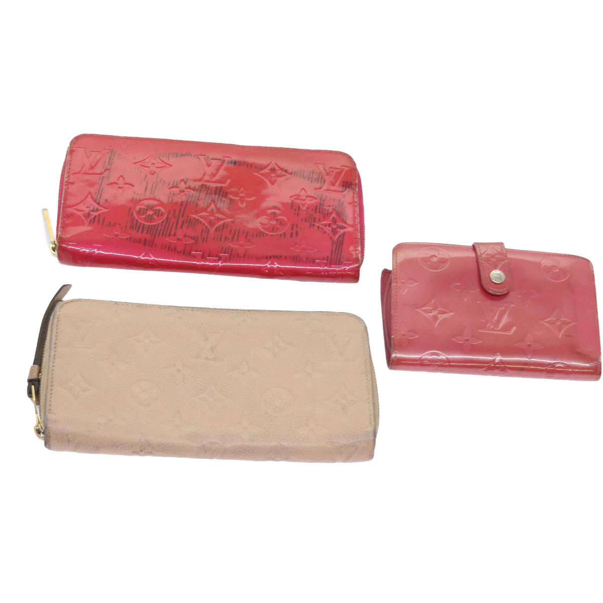 LOUIS VUITTON Monogram Empreinte Vernis Wallet 3Set Pink Beige LV Auth ti1304