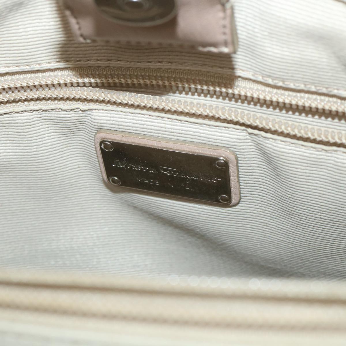 Salvatore Ferragamo Shoulder Bag Nylon patent leather Beige Auth ti1318