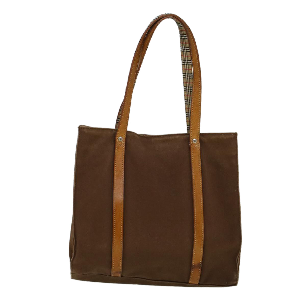 Burberrys Blue Label Tote Bag Canvas Leather Brown Auth ti1321