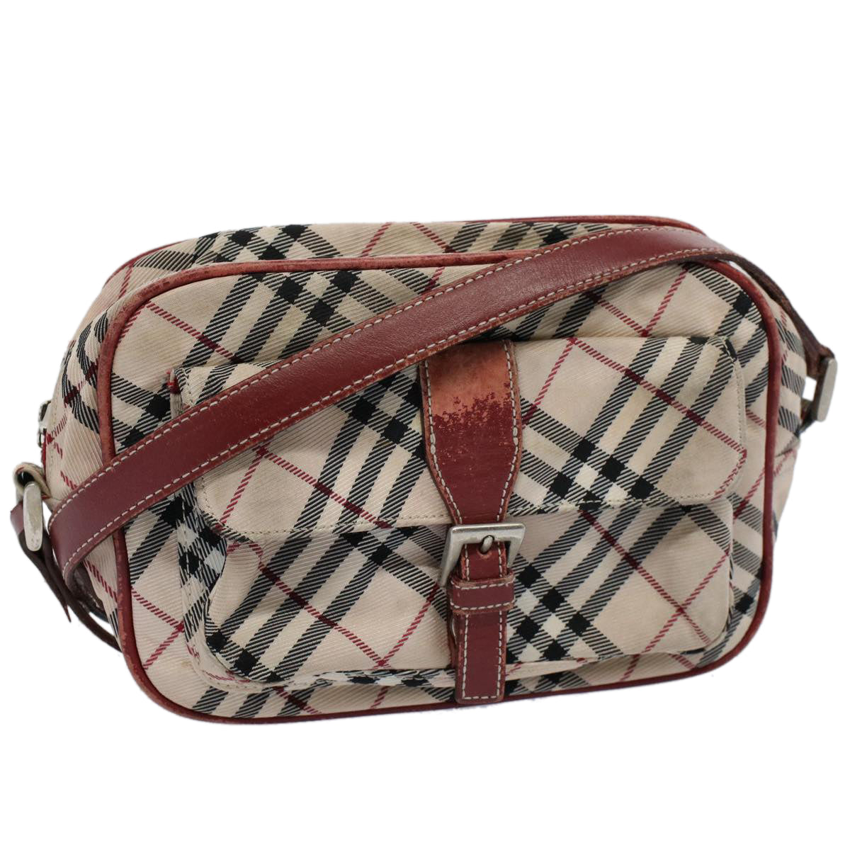 BURBERRY Nova Check Shoulder Bag Nylon Red Auth ti1335