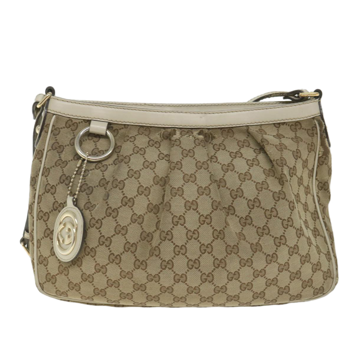 GUCCI GG Canvas Shoulder Bag Beige 296834 Auth ti1339