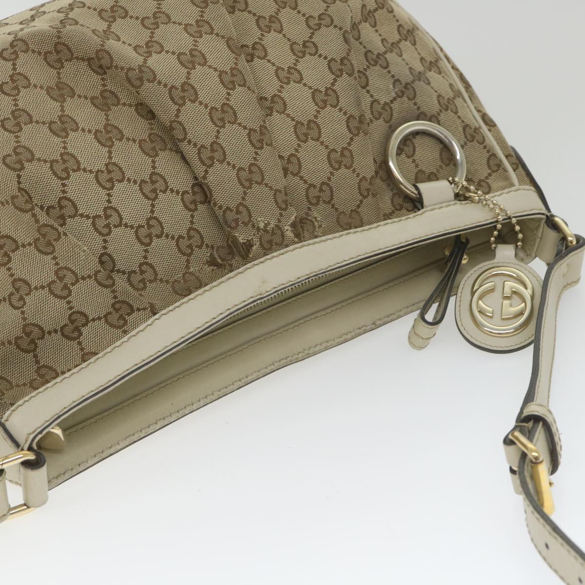 GUCCI GG Canvas Shoulder Bag Beige 296834 Auth ti1339