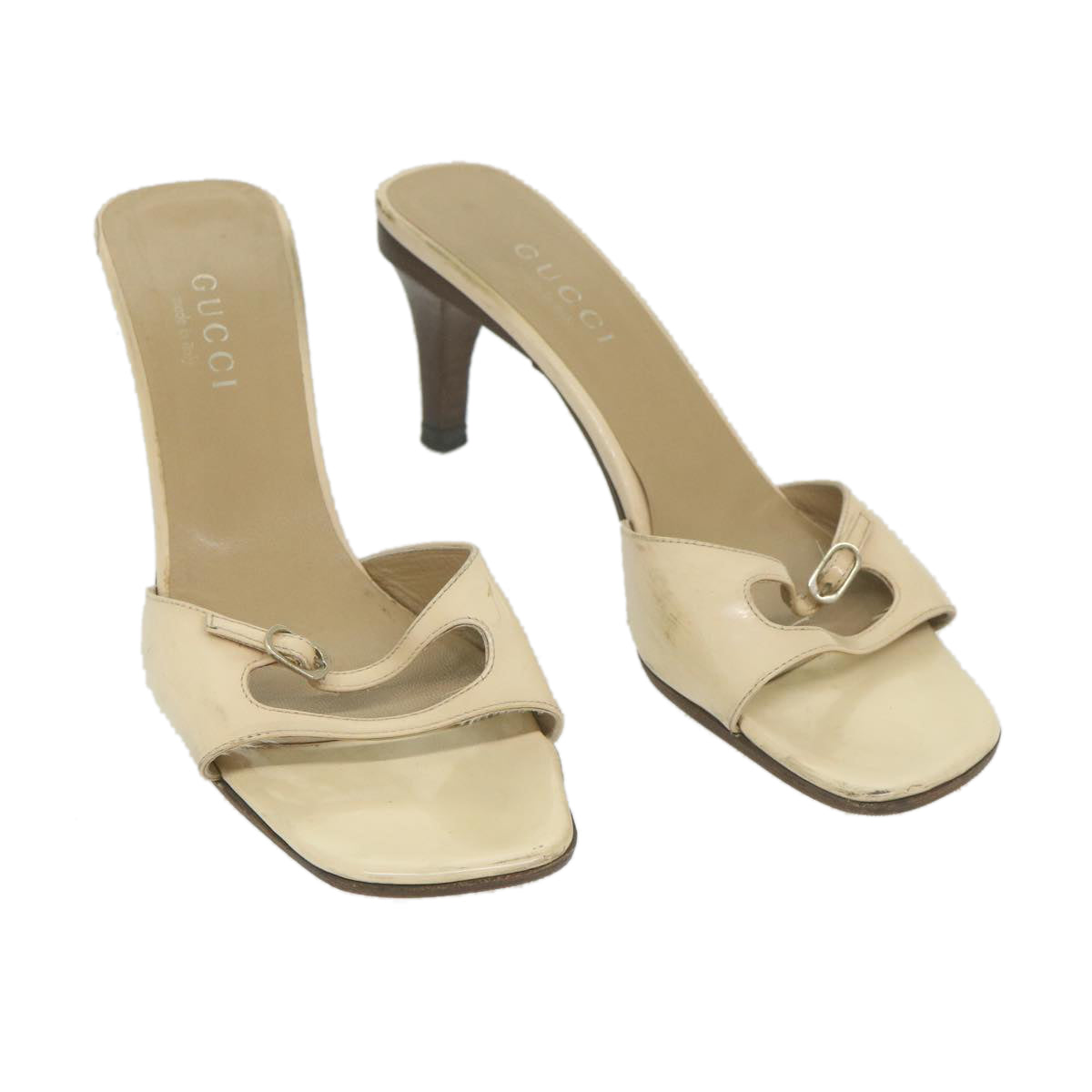 GUCCI High Heels Leather 38.5 C Beige Auth ti1348