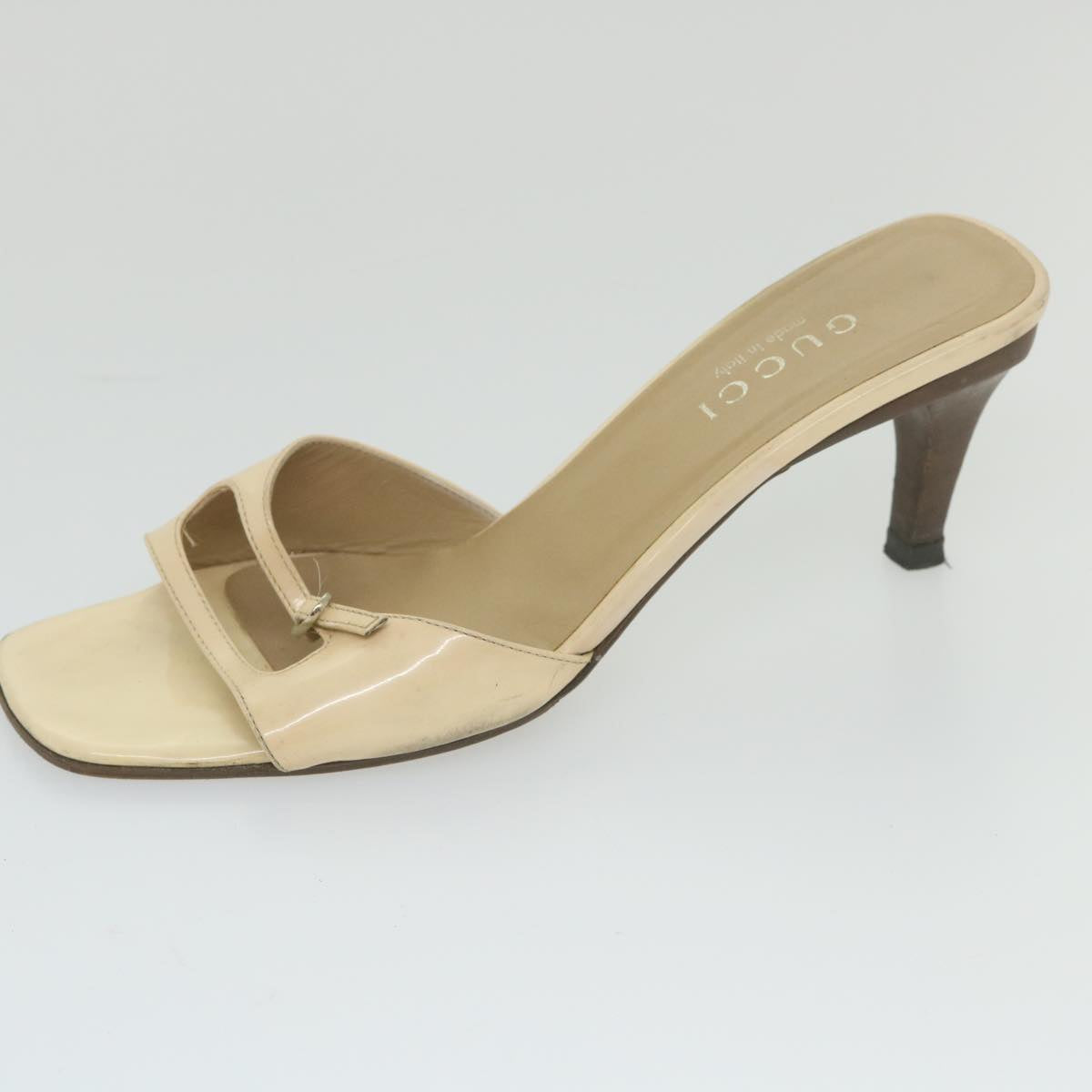 GUCCI High Heels Leather 38.5 C Beige Auth ti1348