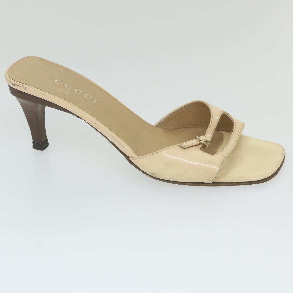 GUCCI High Heels Leather 38.5 C Beige Auth ti1348