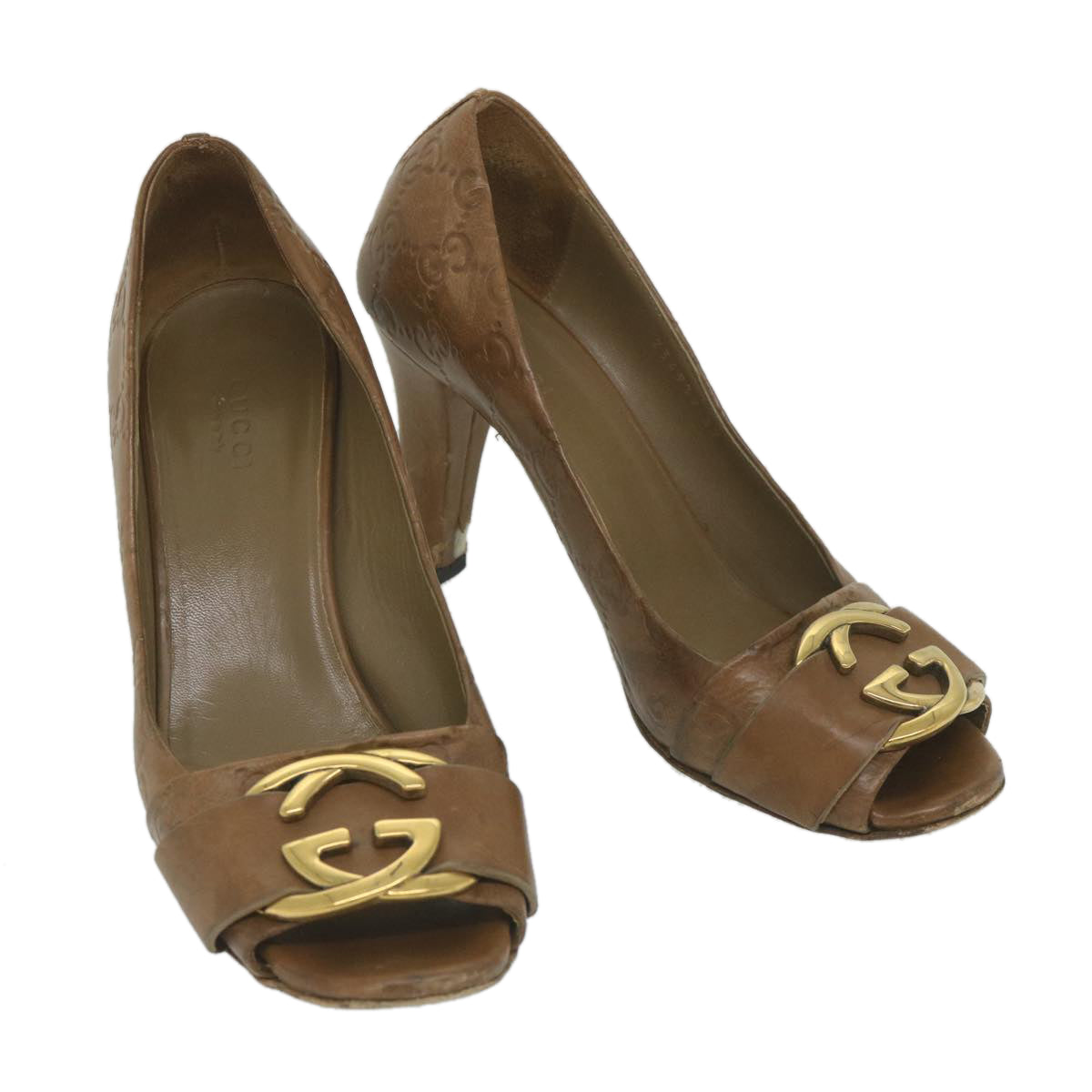 GUCCI Guccissima GG Canvas High Heels Leather 37 C Brown Auth ti1349