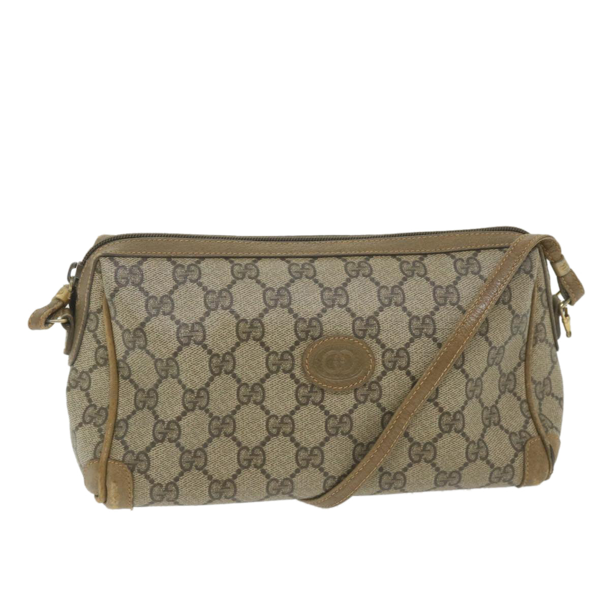 GUCCI GG Supreme Shoulder Bag PVC Leather Beige Auth ti1354