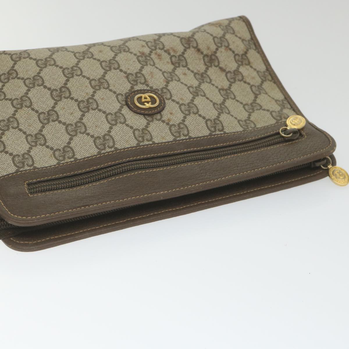 GUCCI GG Supreme Clutch Bag PVC Leather Beige 014 122 Auth ti1356