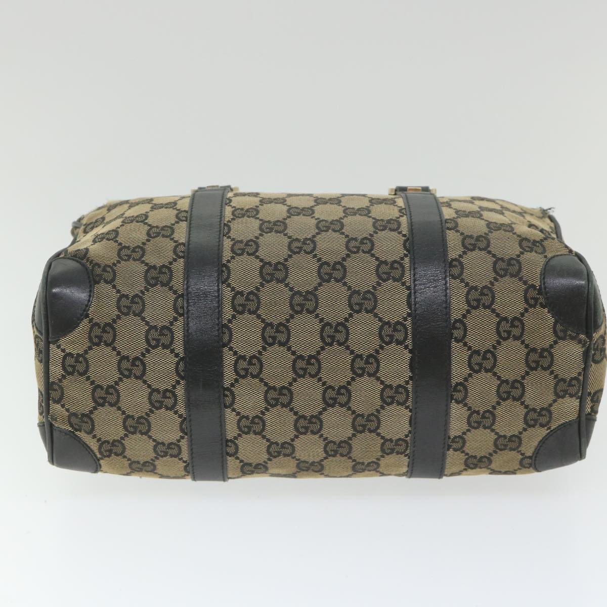 GUCCI GG Canvas Boston Bag Beige Navy 000 0851 Auth ti1365