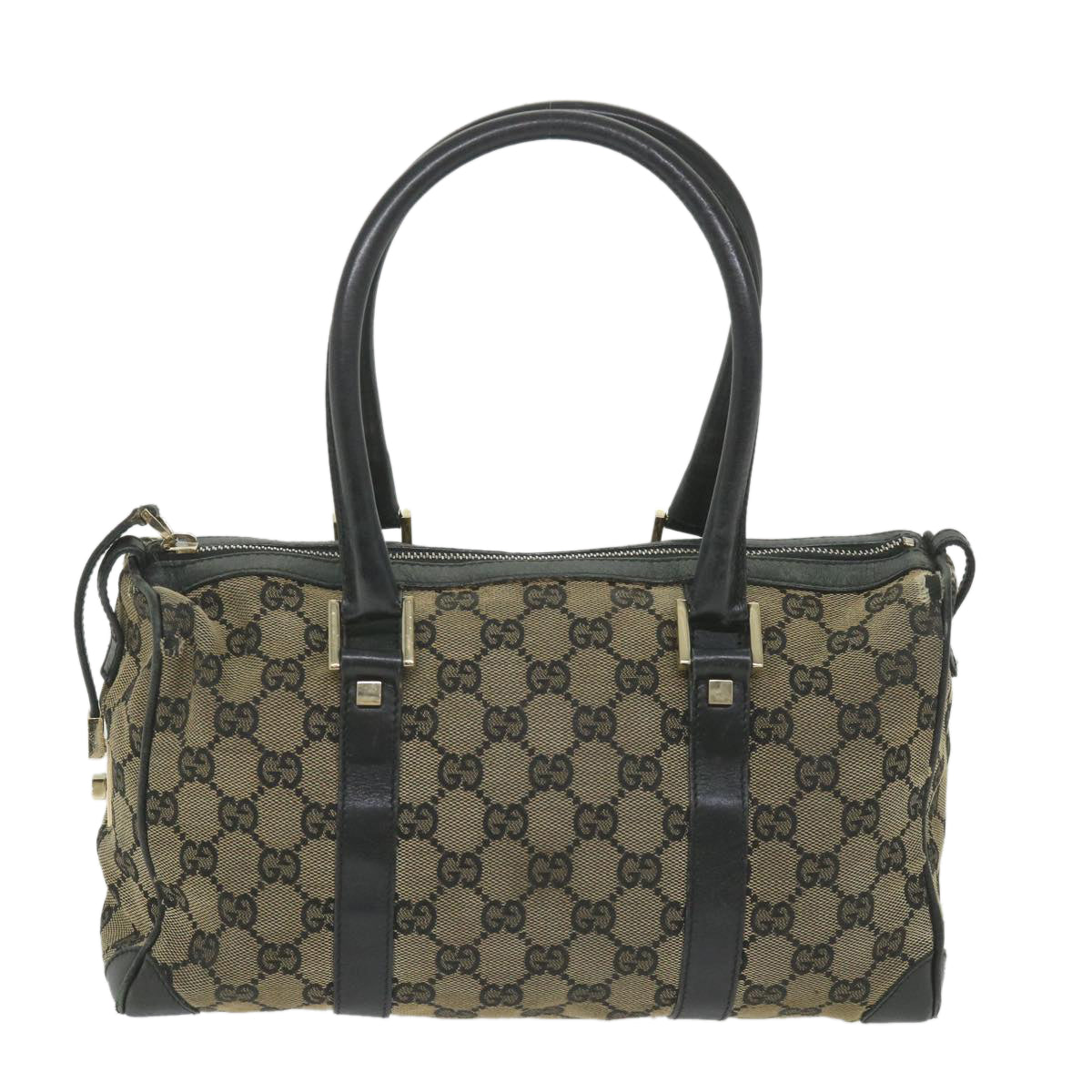 GUCCI GG Canvas Boston Bag Beige Navy 000 0851 Auth ti1365