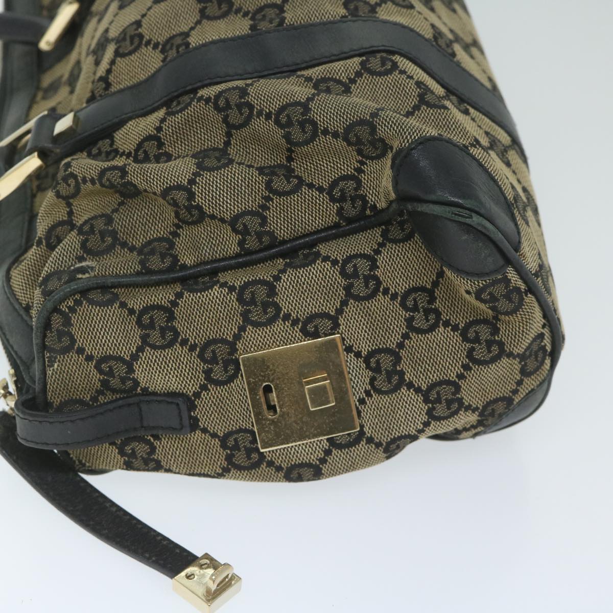 GUCCI GG Canvas Boston Bag Beige Navy 000 0851 Auth ti1365