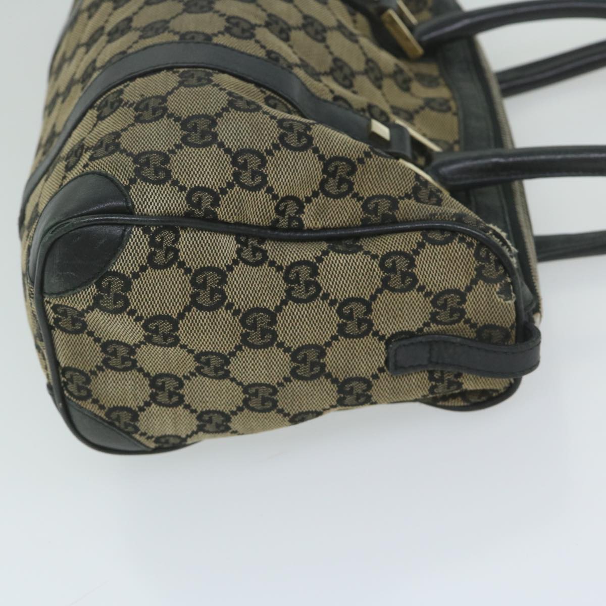 GUCCI GG Canvas Boston Bag Beige Navy 000 0851 Auth ti1365