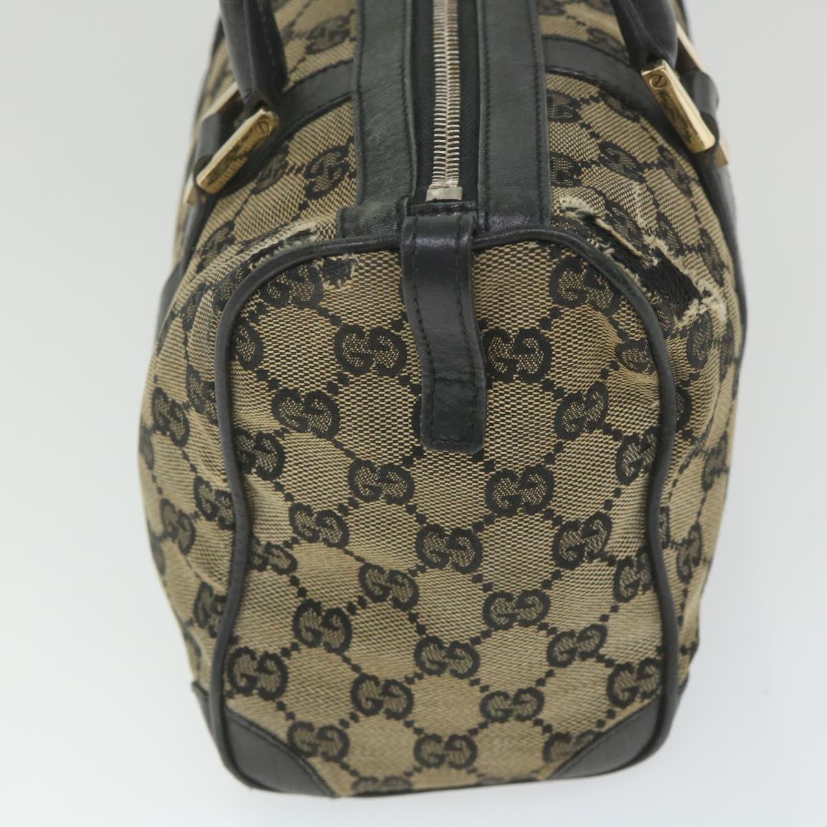 GUCCI GG Canvas Boston Bag Beige Navy 000 0851 Auth ti1365