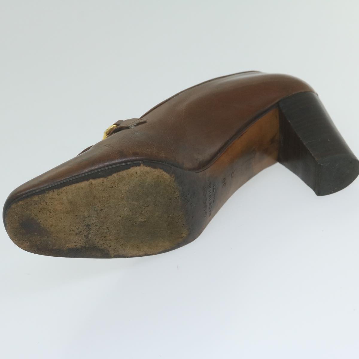 GUCCI Web Sherry Line High Heels Leather 36B Brown Auth ti1401