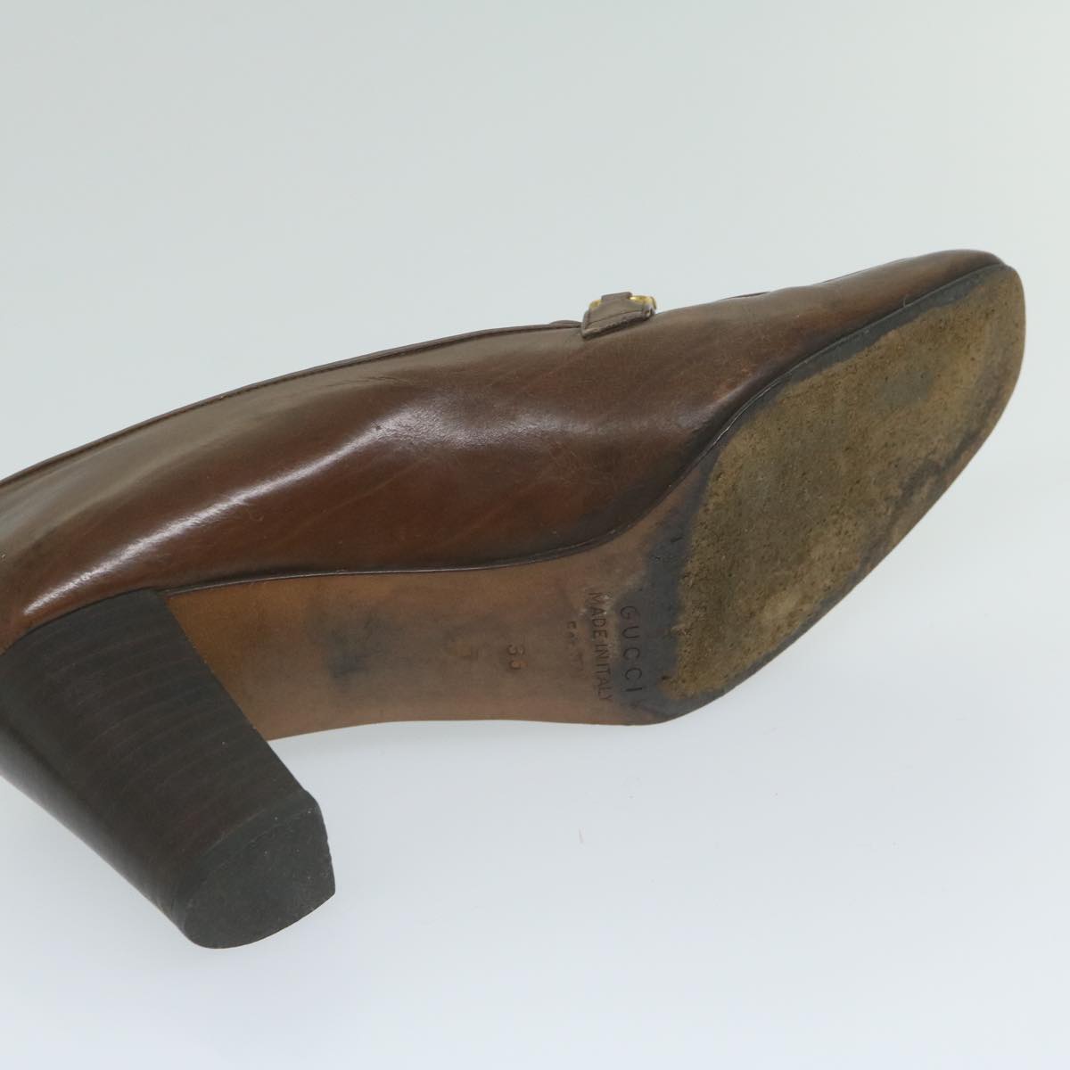GUCCI Web Sherry Line High Heels Leather 36B Brown Auth ti1401